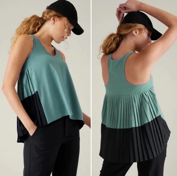 ATHLETA Swing Forward Pleated Tank in Teal Green - Picture 1 of 7